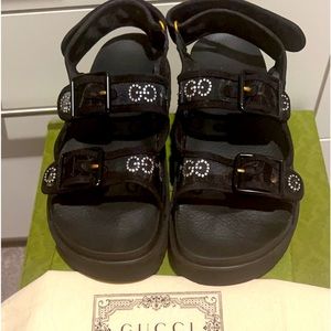 Gucci Black Sandals with White Accents
